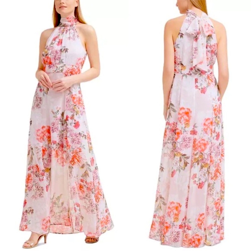 Eliza J Floral Halter Neck Maxi Dress